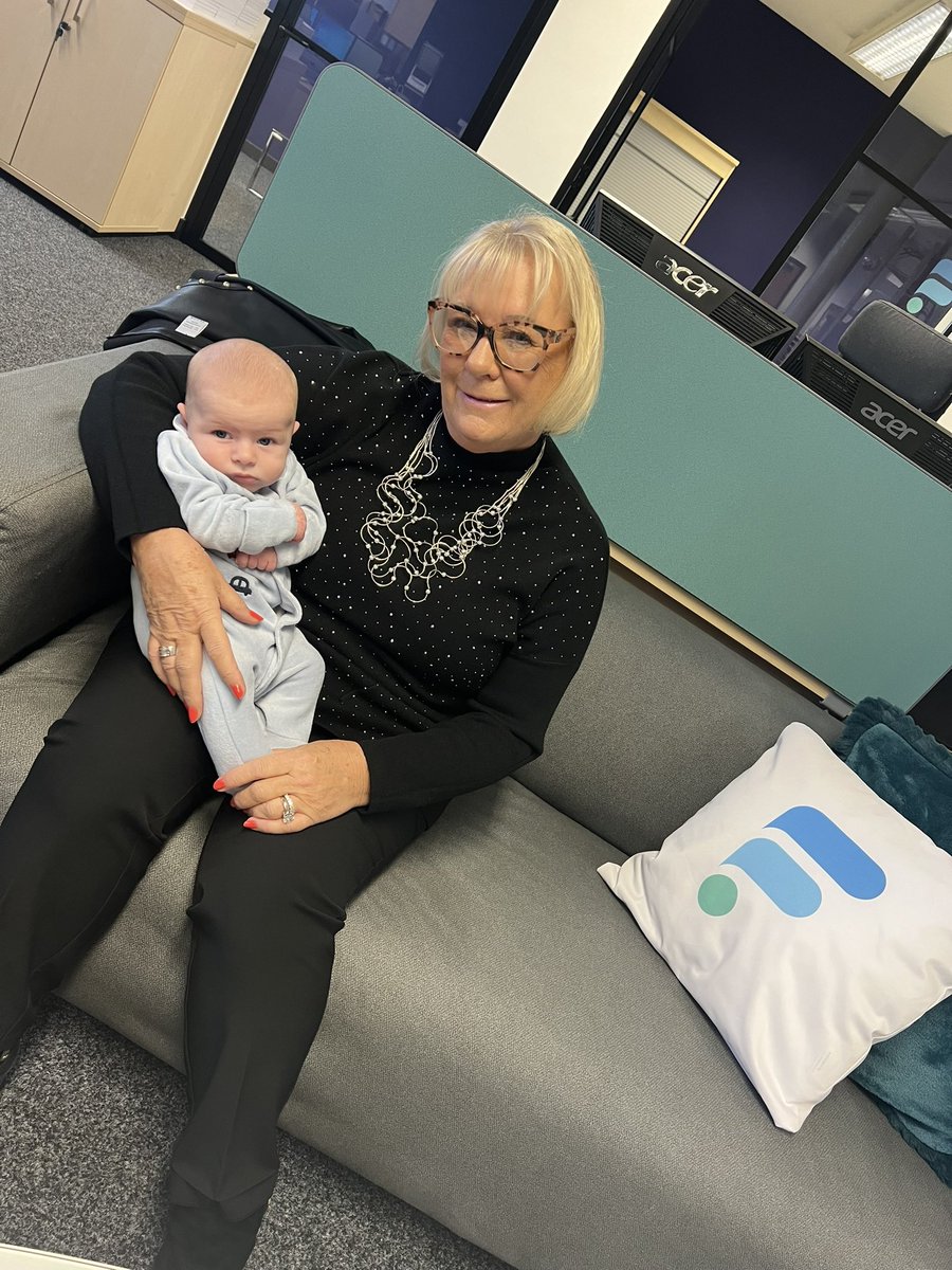 mrs_claire_d's tweet photo. We had a little visit to the @focuseducation1 office today from our Danielle and her gorgeous little boy Noah. Here is @A14Linda having a little cuddle with him. We all agreed he’s a welcome addition to our team 🩵 https://t.co/z8atQJu8hs