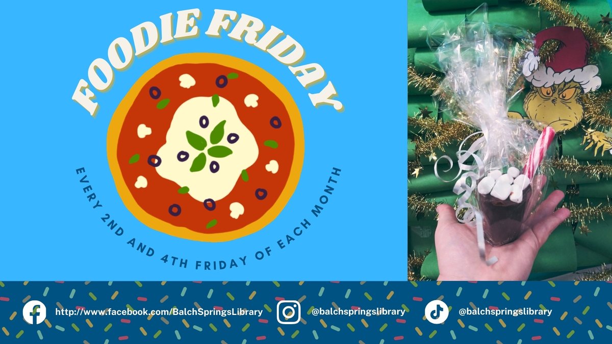 BalchSpringsLib's tweet photo. Join Mrs. Teresa for this week's addition to Foodie Friday as she demonstrates how to make hot chocolate bombs!

https://t.co/xmpPxtRoV8 https://t.co/lcqIGERUSg
