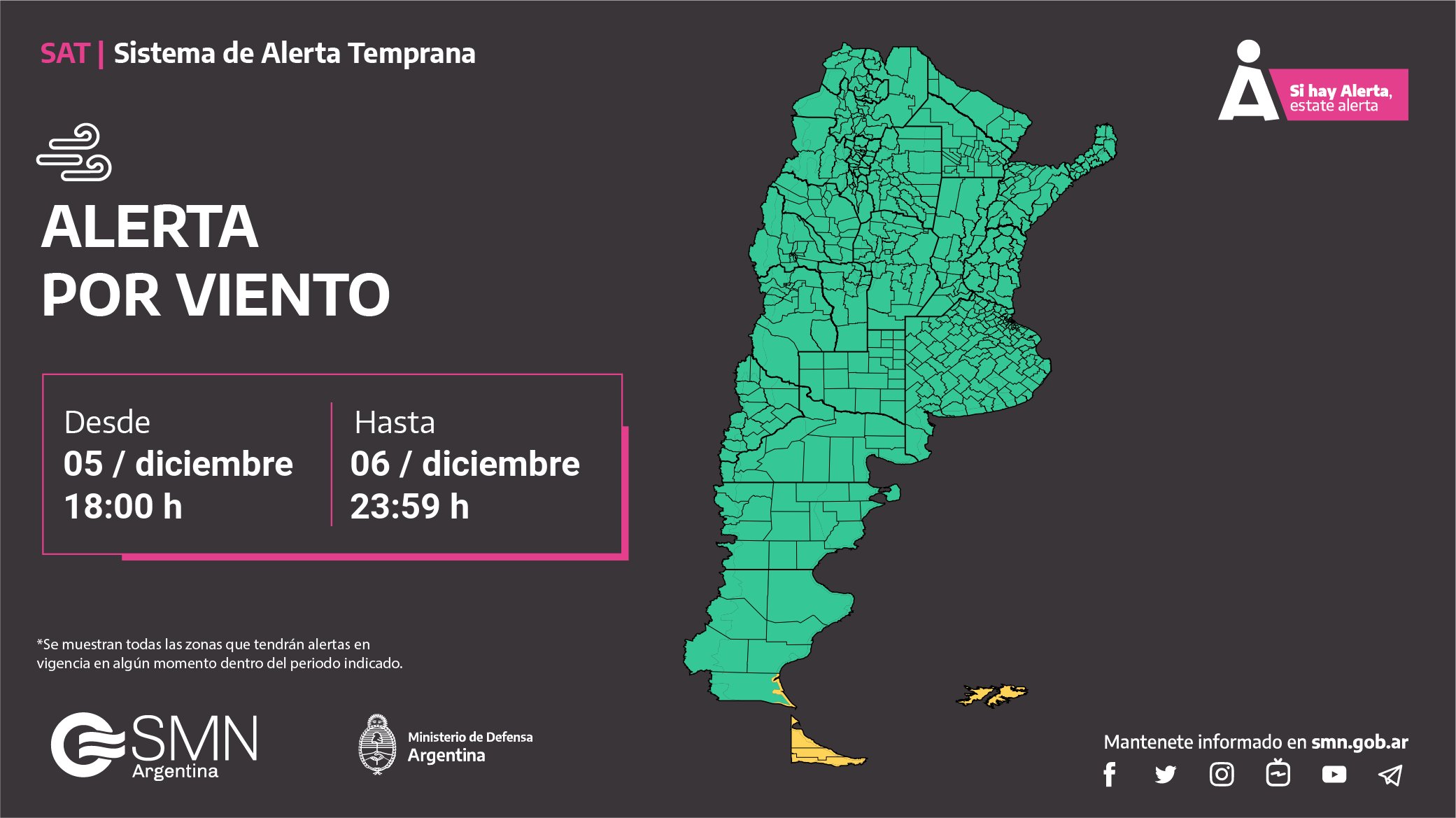 Sigue hoy el alerta meteorológica por vientos fuertes: dos provincias afectadas