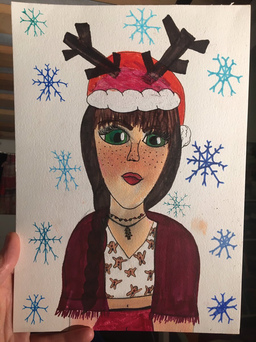 AstridsDrawings's tweet photo. I’ve been a bit slack in uploading Astrid’s drawings recently but this one, the first I’ve tweeted since she recently turned 10, has to be seen. (I’ve found a tactful way to tell her that snowflakes have six points.) https://t.co/zlCDXbSIYL