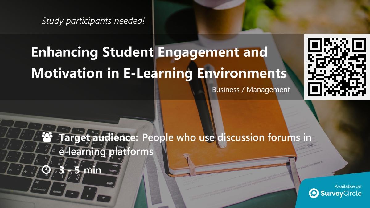 Participants needed for online survey!

Topic: "Enhancing Student Engagement and Motivation in E-Learning Environments" surveycircle.com/5TF4LG/ via <a href="/SurveyCircle/">SurveyCircle.com | Recruit Survey Participants</a> #OVGUpresse

#elearning #StudentEngagement #DigitalNudging #StudentMotivation #discussion