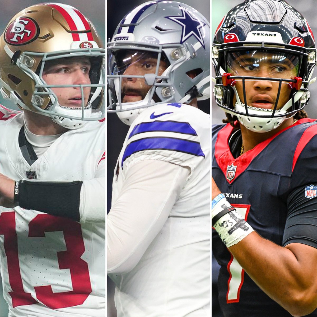 jasrifootball's tweet photo. 𝗟𝗜𝗦𝗧: Updated QB Power Rankings, via @KurtBenkert 

(Recent play is factored into the rankings)

1. #Cowboys Dak Prescott
2. #Texans CJ Stroud
3. #49ers Brock purdy
4. #Dolphins Tua Tagovailoa
5. #Ravens Lamar Jackson
6. #Packers Jordan Love
7.  #Chiefs Patrick Mahomes
8. #Eagles Jalen Hurts
9. #Bills Josh Allen
10. #Rams Matthew Stafford
11. #Chargers Justin Herbert
12. #Lions Jared Goff
13. #Broncos Russell Wilson
14. #Commanders Sam Howell
15. #Seahawks Geno Smith