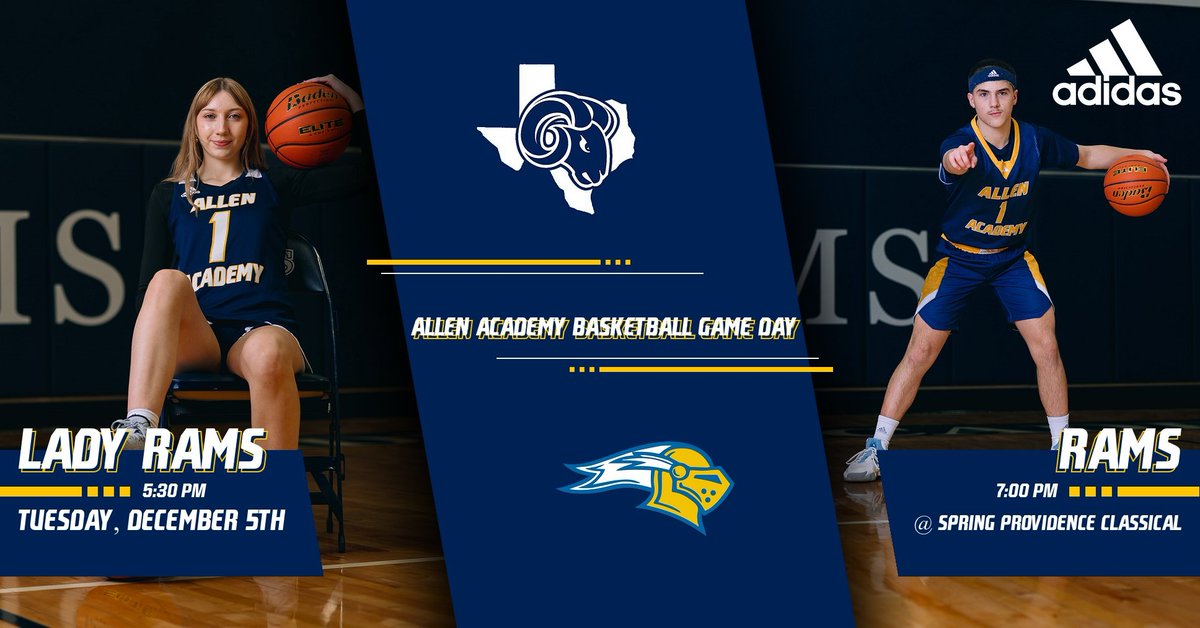 Allen_Athletics's tweet photo. 🏀Varsity Basketball Game Day

Both teams are on the road today to open up district. They will play at Spring Providence Classical School at 5:30 pm (girls) and 7:00 pm (boys). You can watch both games on NFHS from link below.

https://t.co/vnViAxBQpF

#RamTough https://t.co/Wg4jD9RkgV