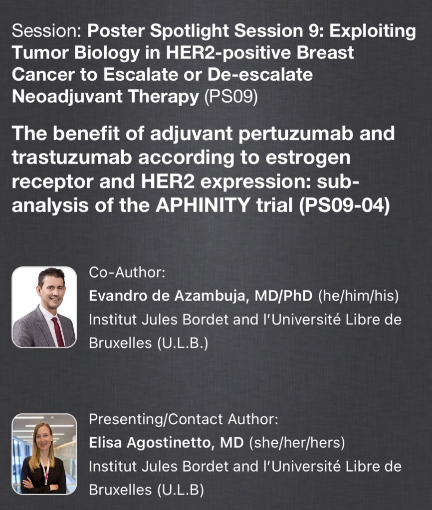 ElisaAgostinett's tweet photo. Join us tomorrow at #SABCS23 at the Poster Spotlight Discussion on HER2+ #breastcancer!
We will discuss intriguing results from the #APHINITY trial 
📍Room Stars at night ballroom 1-2 at 5,30 pm CT time🇺🇸 
 @OncoAlert https://t.co/vUrtCXkP2q