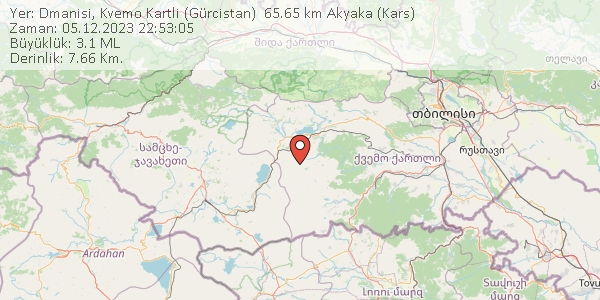 son__depremler's tweet photo. Yer: Dmanisi, Kvemo Kartli (Gürcistan)  65.65 km Akyaka (Kars) 
Zaman: 05.12.2023 22:53:05
Büyüklük: 3.1 ML
Derinlik: 7.66 Km. 
Detay: https://t.co/QPvm93pJo7
#Gürcistan #Dmanisi, Kvemo Kartli   - [65.65 km] Akyaka   #deprem https://t.co/F1eoqnbzDZ