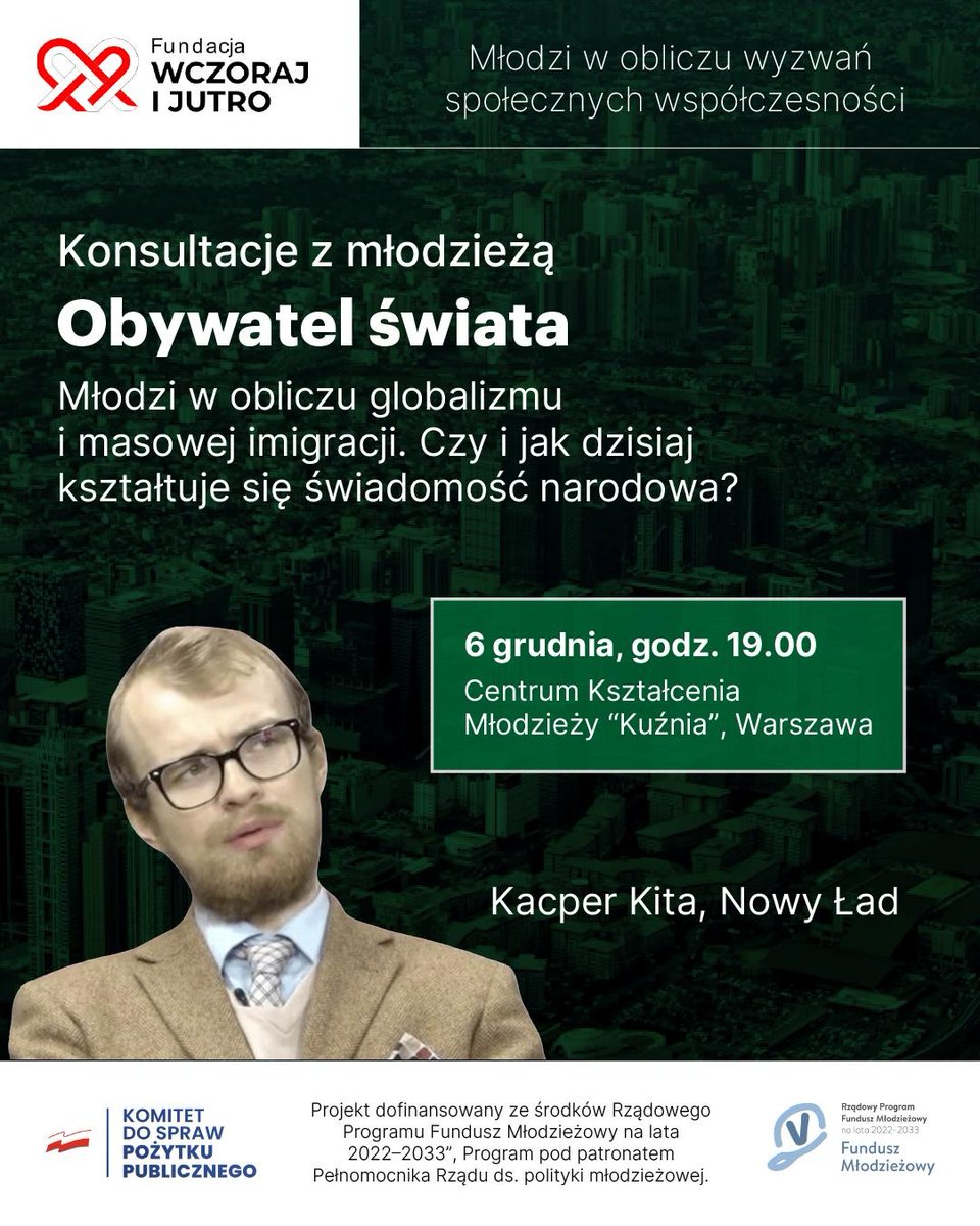 WCZORAJIJUTRO's tweet photo. 💭 Najbliższe konsultacje z młodzieżą poprowadzi @KacperKita, redaktor @nowylad ❗️
Serdecznie zapraszamy na spotkanie do @CentrumKuznia. https://t.co/ijHkYxrCBg