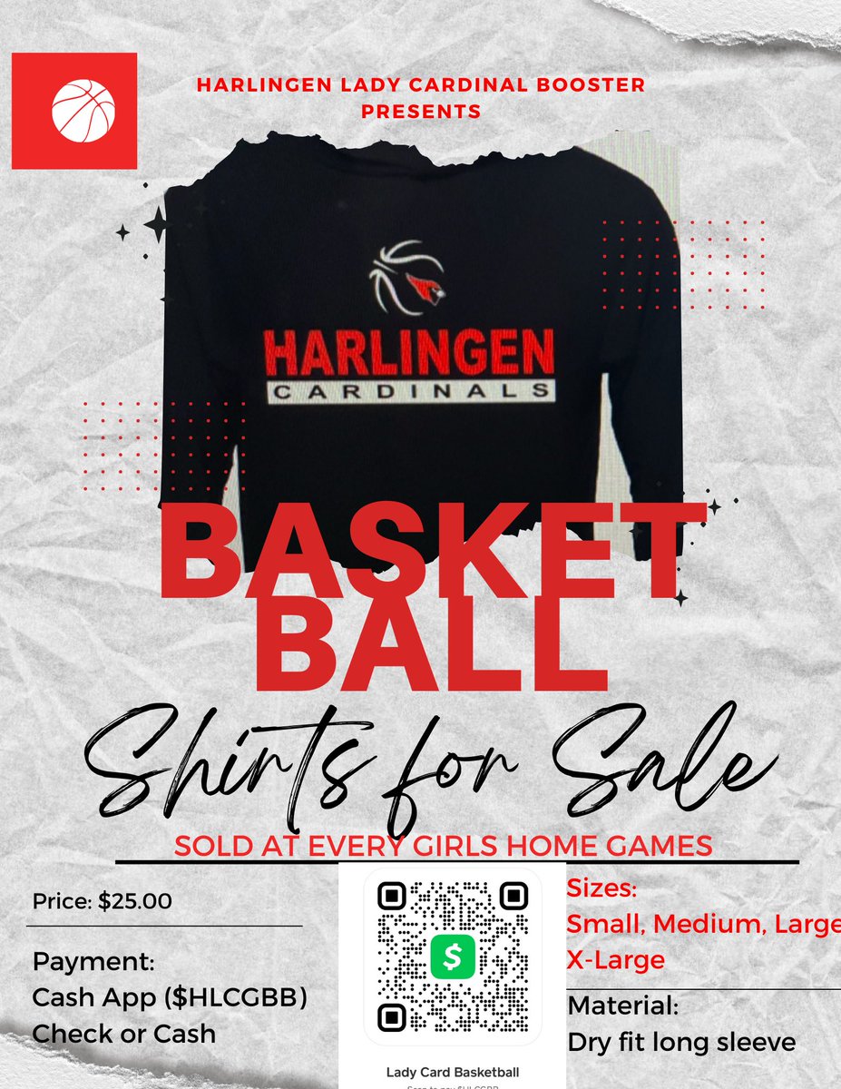 <a href="/HHS_GBBall/">Harlingen Lady Cards</a> Booster will be selling black L/S dryfit shirts at <a href="/HarlingenHS/">HHS Cardinals</a> main gym today before our game. 
<a href="/HarlingenCISD/">HCISD</a> <a href="/EmiHinojosa2/">EmiHinojosa</a> <a href="/ErikaAguirreRo1/">Erika Aguirre</a> <a href="/longo3204/">Marina Longoria</a> <a href="/NoraMar14264523/">Nora Martinez</a> <a href="/ArelyRTamez/">Arely R. Tamez</a>  <a href="/fredaction77/">Alfredo Martinez Jr</a> <a href="/TripleDubHarl1/">Harlingen Triple Double Basketball Academy</a> <a href="/Marissagascaa_/">marissa gasca barajas</a>