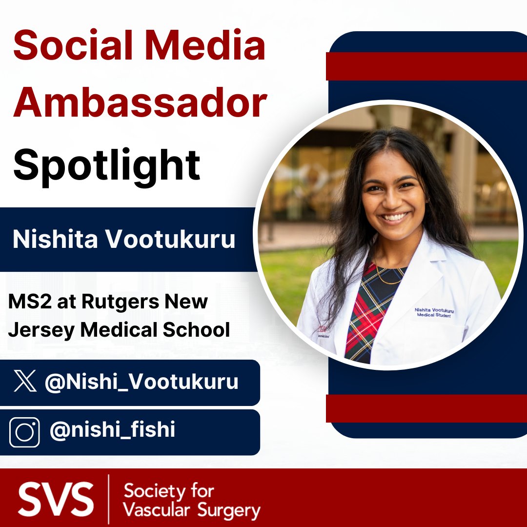 Vascular SVS (@vascularsvs) on Twitter photo The SVS welcomes Nishita Vootukuru (<a href="/Nishi_Vootukuru/">Nishi Vootukuru</a>) as a 2023-2024 Social Media Ambassador! Nishita is an E-Board member of the Vascular Surgery Interest Group committed to connecting with a global network of students, trainees, and surgeons. The SVS welcomes Nishita Vootukuru (<a href="/Nishi_Vootukuru/">Nishi Vootukuru</a>) as a 2023-2024 Social Media Ambassador! Nishita is an E-Board member of the Vascular Surgery Interest Group committed to connecting with a global network of students, trainees, and surgeons.
