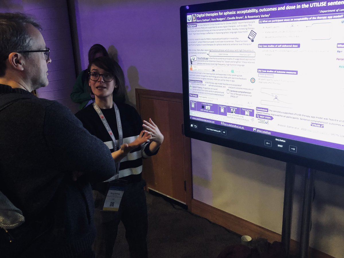 Claudia Bruns (@claudihei) on Twitter photo Really enjoyed day 2 of the #UKSF23 - here is <a href="/kerrydathan/">Kerry Dathan</a> in action, presenting her fab e-poster on acceptability, outcomes and dose in the UTILISE sentence therapy app pilot study. #aphasia <a href="/UCLLangCog/">UCL Language & Cognition</a> Really enjoyed day 2 of the #UKSF23 - here is <a href="/kerrydathan/">Kerry Dathan</a> in action, presenting her fab e-poster on acceptability, outcomes and dose in the UTILISE sentence therapy app pilot study. #aphasia <a href="/UCLLangCog/">UCL Language & Cognition</a>