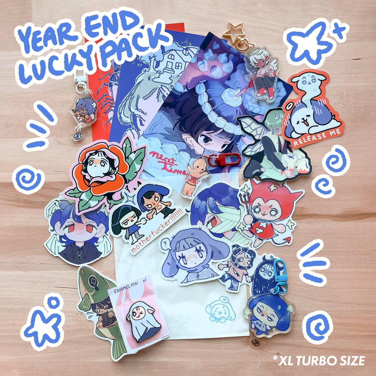 slowcurse's tweet photo. hiiiii my shop is gonna open for the last time this year tomorrow at 2 pm cst :-) I'll have some mystery lucky packs and a couple new woven keychains and stickers as well 💙 https://t.co/U1bIVcszBx