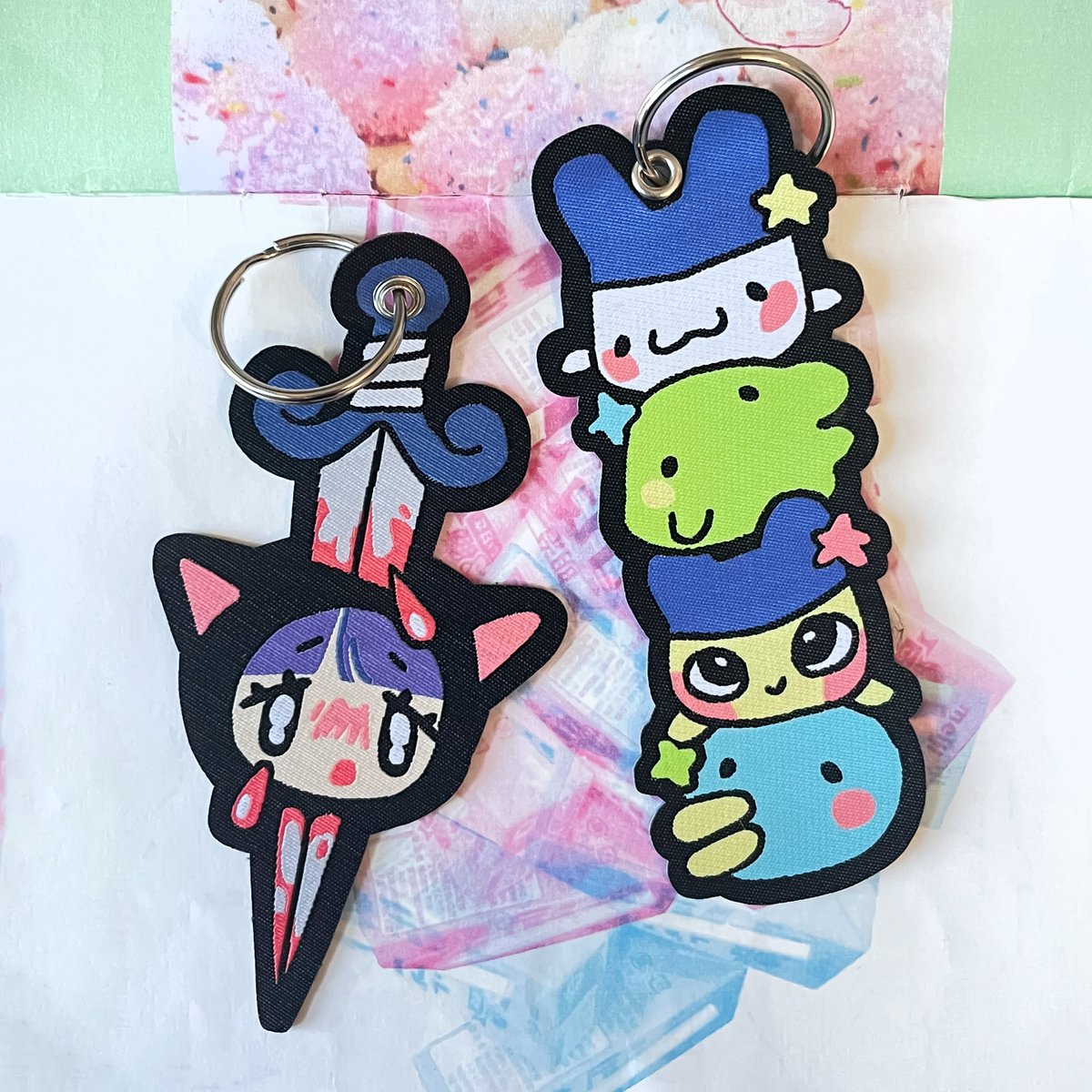 slowcurse's tweet photo. hiiiii my shop is gonna open for the last time this year tomorrow at 2 pm cst :-) I'll have some mystery lucky packs and a couple new woven keychains and stickers as well 💙 https://t.co/U1bIVcszBx
