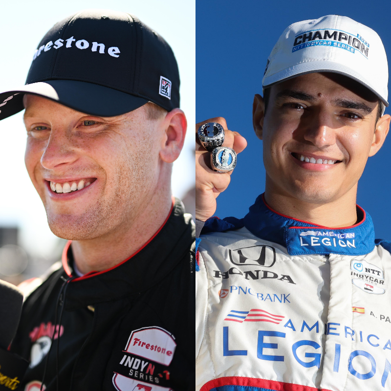 IndyCar's tweet photo. The #INDYCAR and #INDYNXT champions are winners again. 

Find out what @AlexPalou and @ChristianR_DK are celebrating. ⬇️
