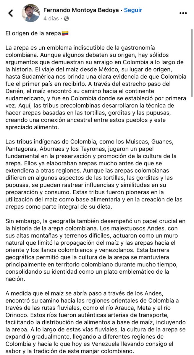Trinanditoo's tweet image. En Facebook resolvieron el tema del origen de la arepa