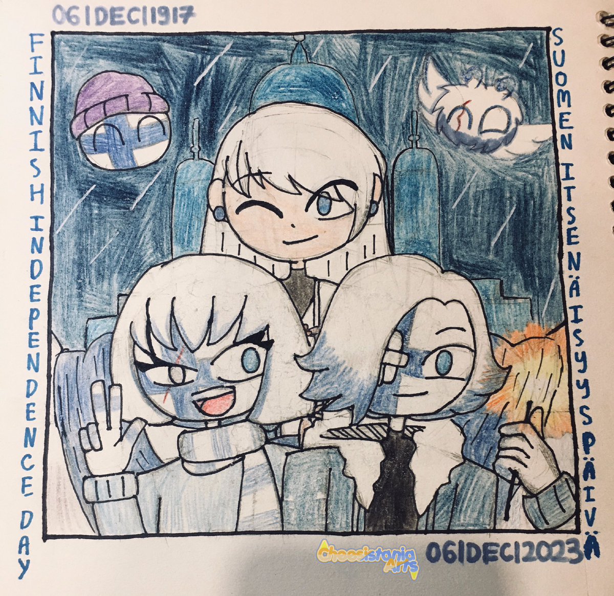 dsrcheesistania's tweet photo. -🇫🇮 Finland’s 106th birthday ❄️-

#itsenäisyyspäivä #suomi #suomi106 
#CountryHumans #countryhumansfinland #countryballs #worldflags_fa #sinivalkoinen #doodles https://t.co/PZU8WRIq5U