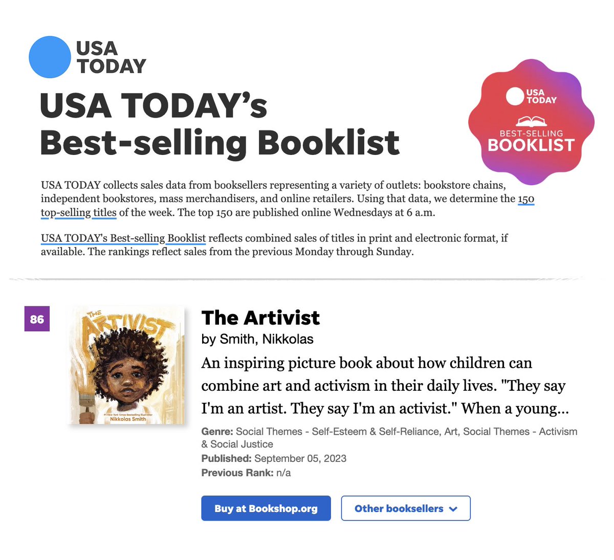 Your support is making waves! 😌🙏🏾🎨 Thank you all! #TheArtivist #USATodayBestseller @USATODAY