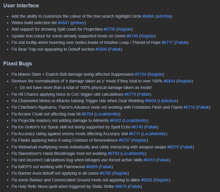 Localldentity's tweet photo. New PoB update is out with the 3.23 tree + ascendancy's + new uniques
Also updated 45 of the gems and all the experimental base types with changes from the patch notes (check the image below for the list of changed gems)
Guardian's Relic Auras are now auto-calculated and applied https://t.co/o7t7eyN1Dh
