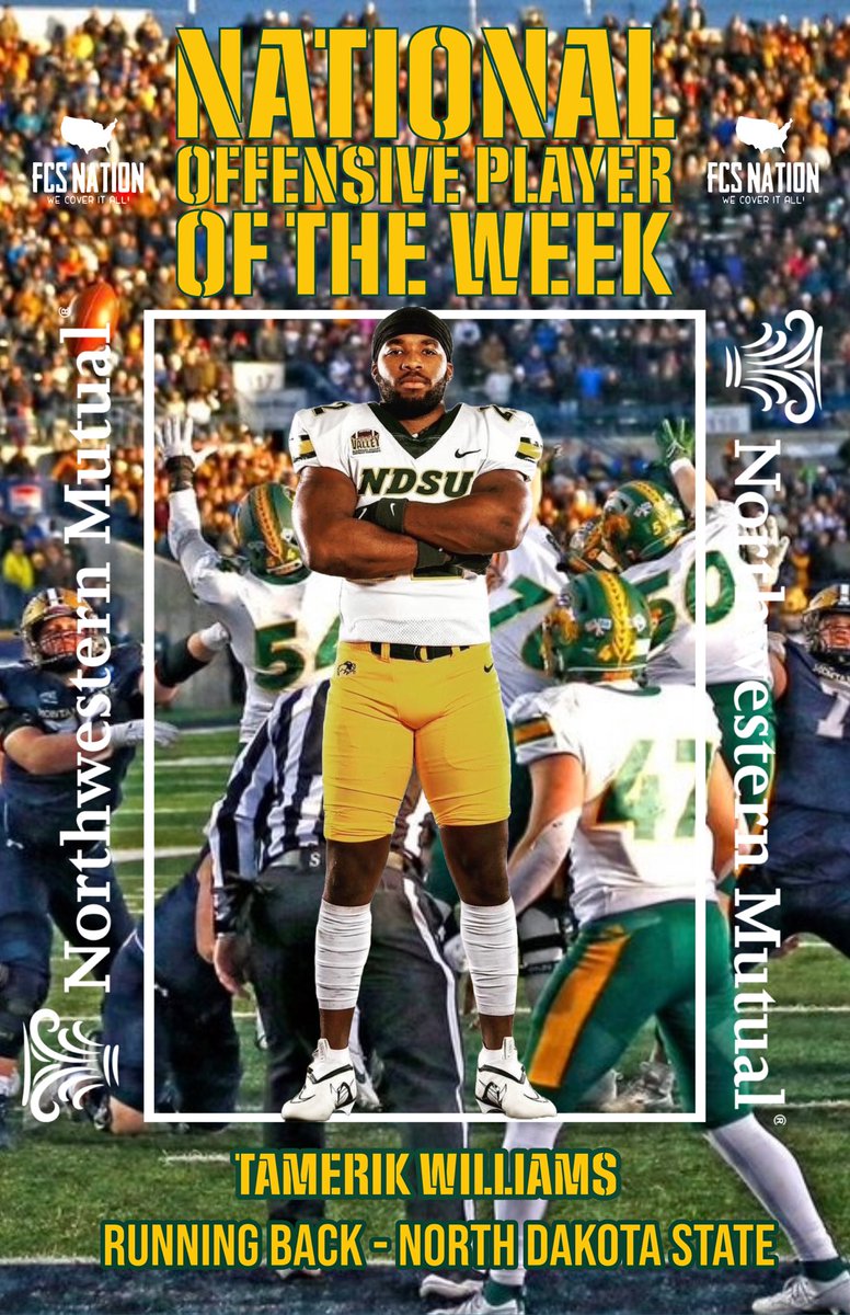 𝗧𝗔𝗠𝗘𝗥𝗜𝗞 𝗪𝗜𝗟𝗟𝗜𝗔𝗠𝗦.

🟡 𝐎𝐅𝐅𝐄𝐍𝐒𝐈𝐕𝐄 𝐏𝐋𝐀𝐘𝐄𝐑 𝐎𝐅 𝐓𝐇𝐄 𝐖𝐄𝐄𝐊 🟡

Last week vs Montana State: <a href="/runtmak/">TaMerik Williams</a> 
11 Carries | 163 Yards 
2 Touchdowns 
𝗱𝘂𝗯.

(presented by <a href="/NM_Financial/">Northwestern Mutual</a>)