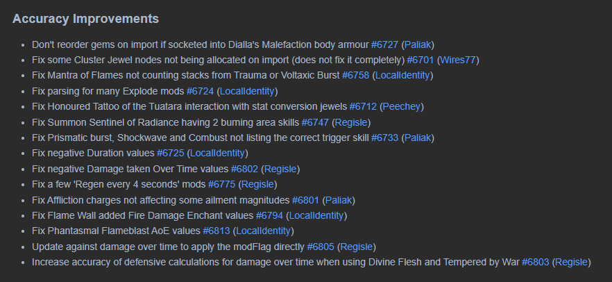 Localldentity's tweet photo. New PoB update is out with the 3.23 tree + ascendancy's + new uniques
Also updated 45 of the gems and all the experimental base types with changes from the patch notes (check the image below for the list of changed gems)
Guardian's Relic Auras are now auto-calculated and applied https://t.co/o7t7eyN1Dh