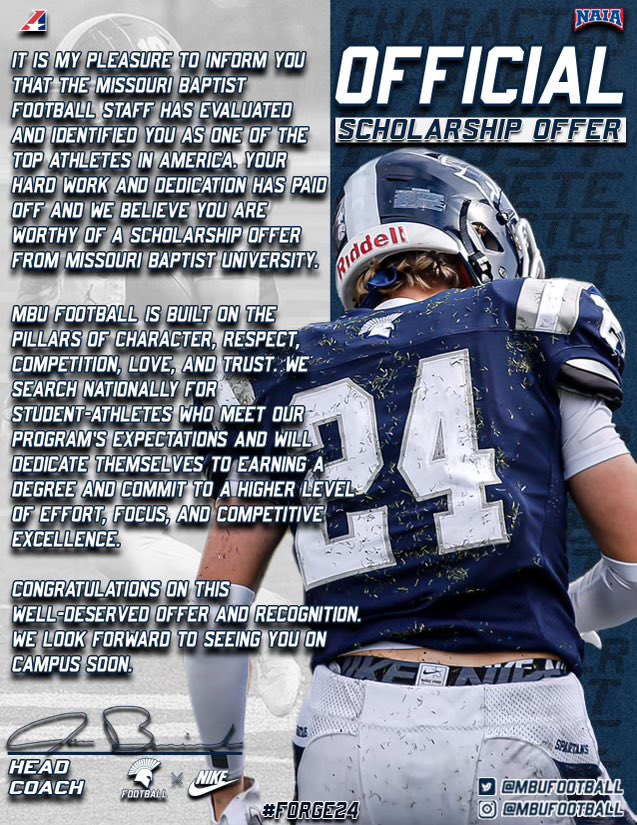 Wyatt Kolnsberg (@kolnsbergwyatt) on Twitter photo I’m beyond blessed to receive my first offer from Missouri Baptist University! Thank you to my family and all my coaches!
<a href="/TigerFootball_/">EdwardsvilleFootball</a> <a href="/EEpenesa/">Eppy Epenesa</a> <a href="/MBUCoachB/">Jason Burianek</a> <a href="/WinslowJustin/">Coach Winslow</a> <a href="/Coach_SandyEHS/">Sean Sandifer</a> I’m beyond blessed to receive my first offer from Missouri Baptist University! Thank you to my family and all my coaches!
<a href="/TigerFootball_/">EdwardsvilleFootball</a> <a href="/EEpenesa/">Eppy Epenesa</a> <a href="/MBUCoachB/">Jason Burianek</a> <a href="/WinslowJustin/">Coach Winslow</a> <a href="/Coach_SandyEHS/">Sean Sandifer</a>