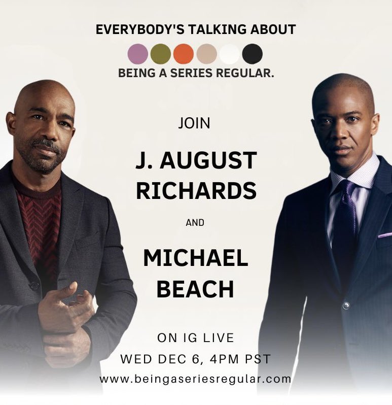 The conversation continues tomorrow with the one and only #MichaelBeach who is one of the people I credit with helping me!!! I couldn’t have a conversation about “Being a Series Regular” without talking to him… Catch it tomorrow, Wednesday Dec 6th at 4PM PST live on Instagram!!!
