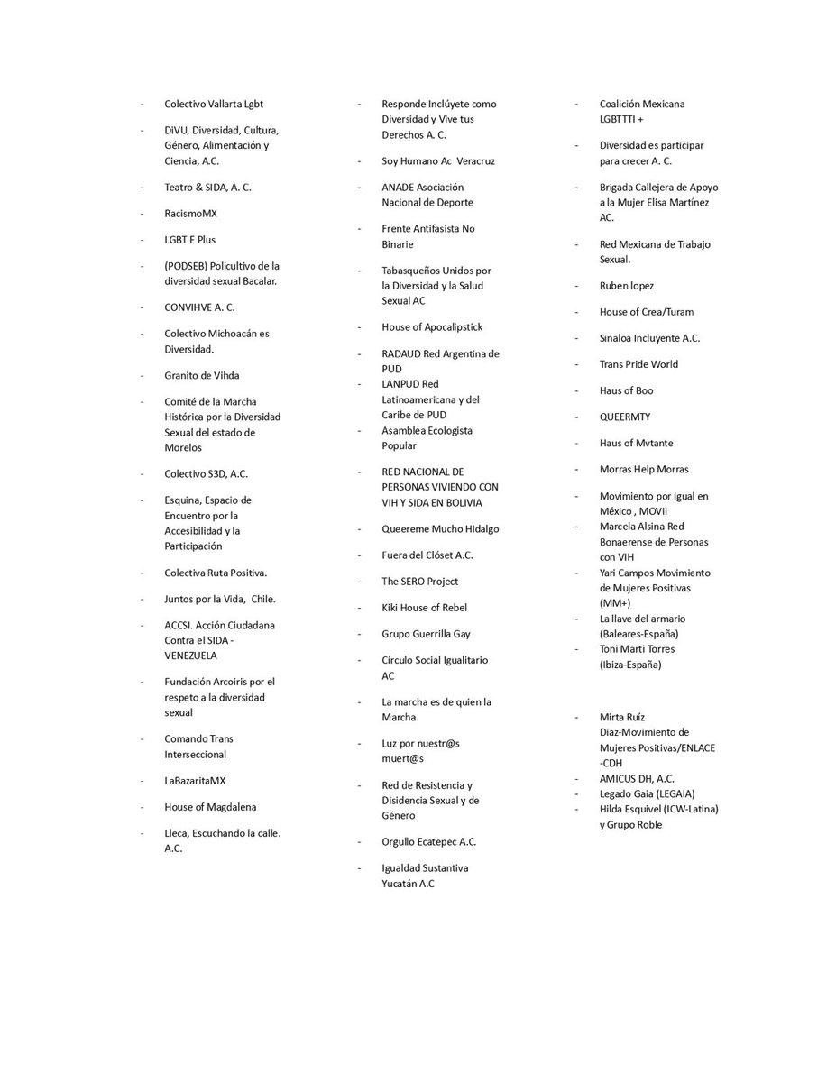 Reivindicamos y sostenemos nuestras formas de protesta, y no retrocedemos ni un paso en la lucha por la defensa de los derechos humanos de cada persona viviendo con VIH y sida en México
¡Nada nos va a detener!
Gracias a todas las personas firmantes de muchos Estados y Países🔺