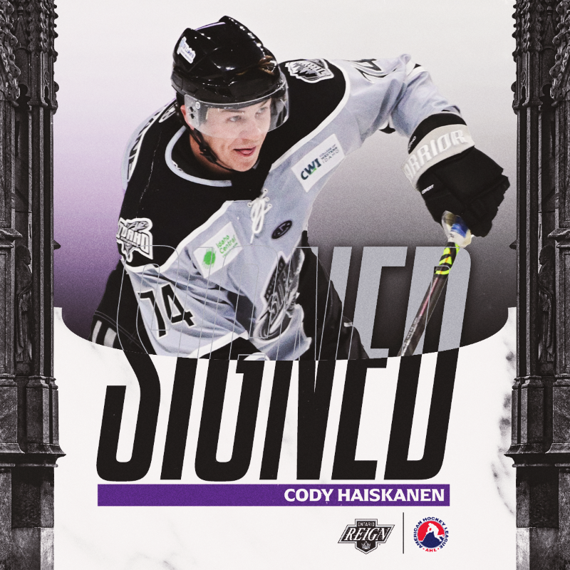 ontarioreign's tweet photo. We've signed defenseman Cody Haiskanen to a PTO! Welcome aboard the #ReignTrain, @Chaisky74!