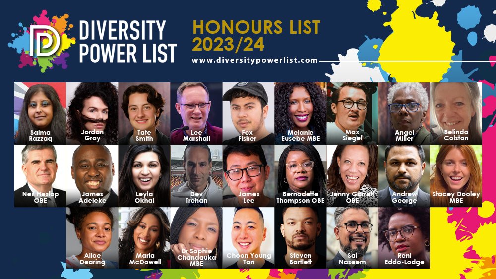 Congratulations to @McSaima, @Talldarkfriend, Tate Smith, @lee_sw8, @theFoxFisher, @MelanieEusebe, Max Siegel, Angel Miller, Belinda Colston, @NeilHeslop64, @JamesAdelekefcd, @diversemindsuk, #DiversityPowerList #IA23