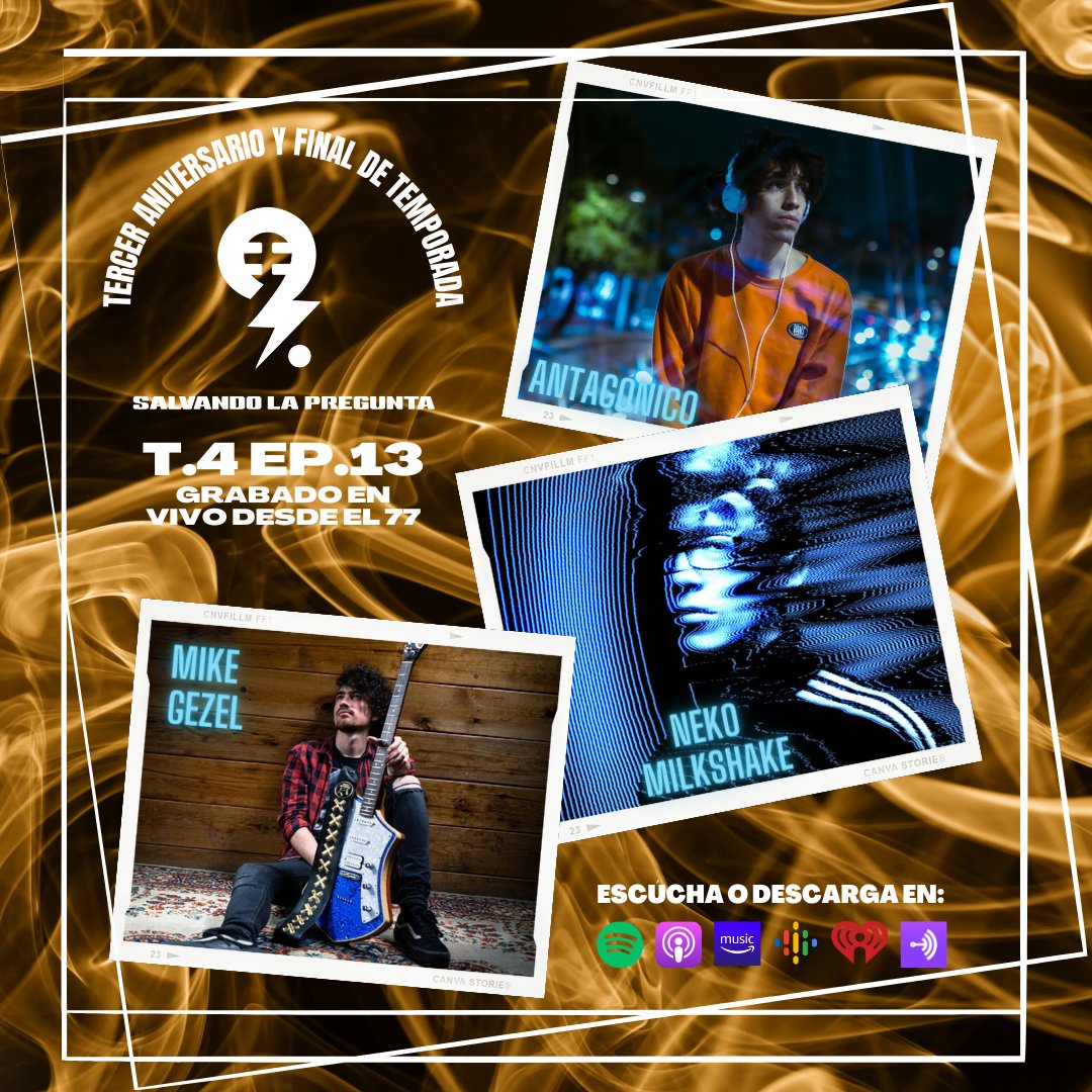 Salvapreguntas's tweet image. ¡Episodio especial por aniversario y final de temporada!
Mike Gezel, Antagónico y Neko Milkshake se presentaron el pasado 03 de diciembre en @el77cultural donde nos regalaron un bello momento musical y charlamos en vivo ante el público presente.
Link:
li.sten.to/slp_t4ep13find…