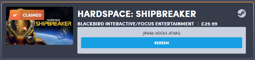 Here's a code for HARDSPACE: SHIPBREAKER 
I already have it, so this copy is up for grabs.  Enjoy!
#SteamGame #pcgaming