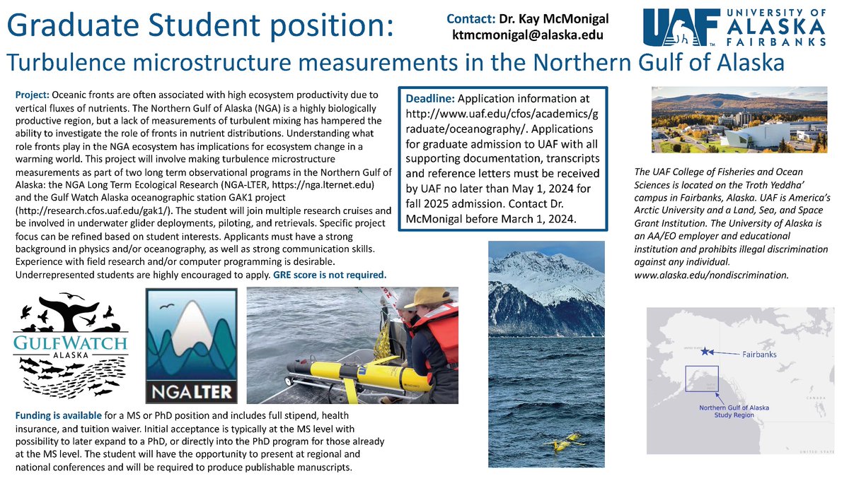 I will be at <a href="/theAGU/">AGU (American Geophysical Union)</a> next week! I am recruiting a graduate student for Fall 2024 to make and analyze turbulence microstructure measurements in the Northern Gulf of Alaska. If you are interested and attending AGU, let’s meet up!