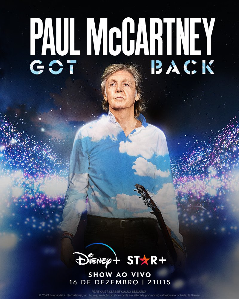 The last show of Paul McCartney's Got Back tour in Brazil 🇧🇷 will be broadcast live on Disney+ and Star+ on December 16th at 9:15 pm. #PaulMcCartneyGotBack ✨