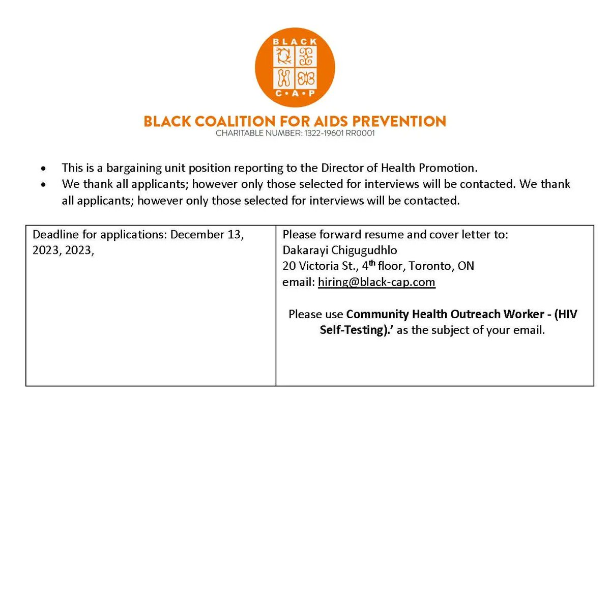 📣 Join Our Team! 🌟 We're excited to announce multiple job opportunities at Black CAP. If you're passionate about making a positive impact in the African, Caribbean &amp; Black community, we invite you to explore this rewarding position. 

Apply Now!