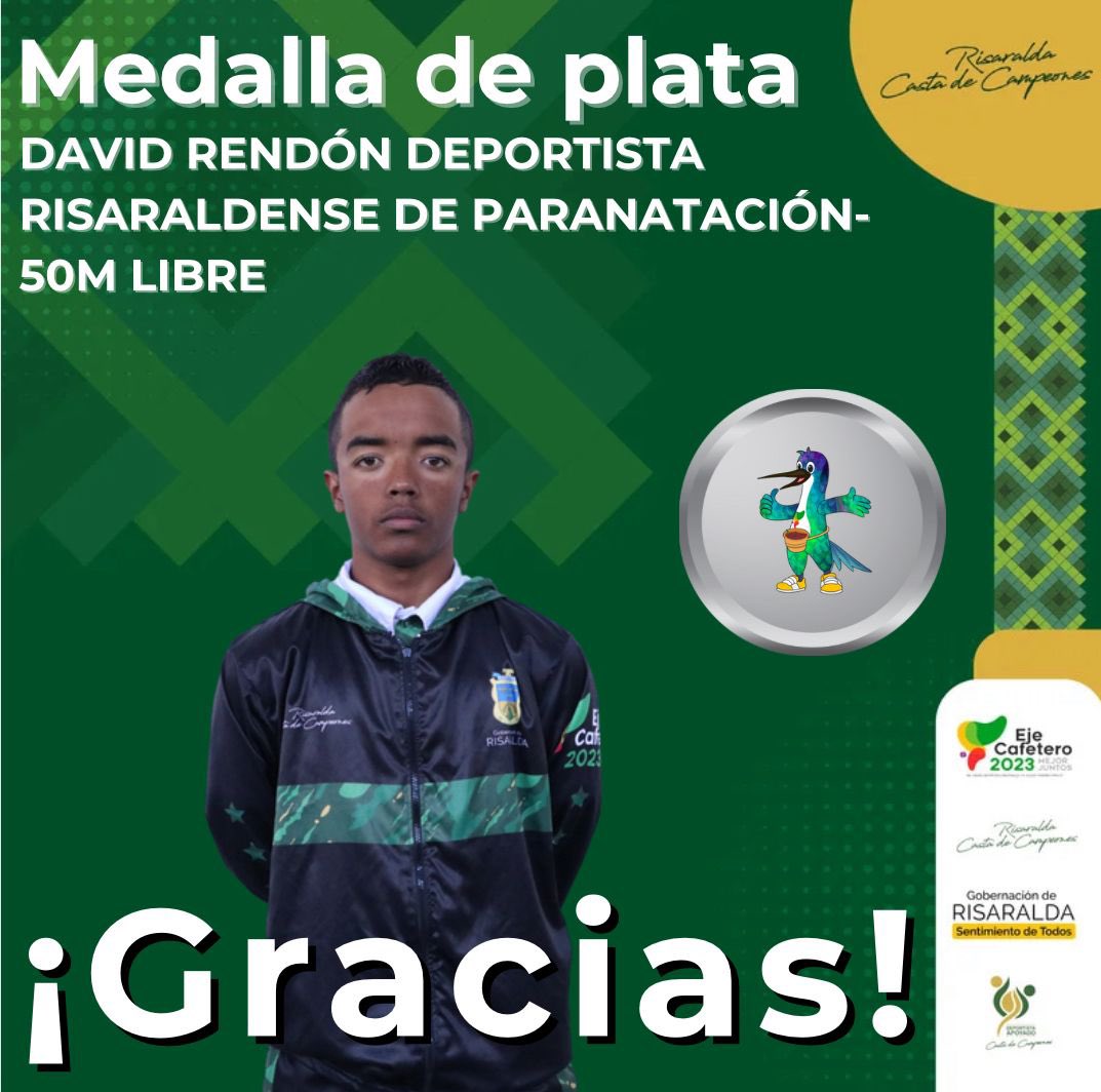 David Rendón, gana su segunda medalla de plata en #JuegosParanacionales2023 🥈

👉🏻El paranadador risaraldense acaba de lograr su segunda medalla de plata, en esta ocasión en los 50 metros libre en la competencia que se realiza en la Universidad del Quindío de Armenia.🏊🏻