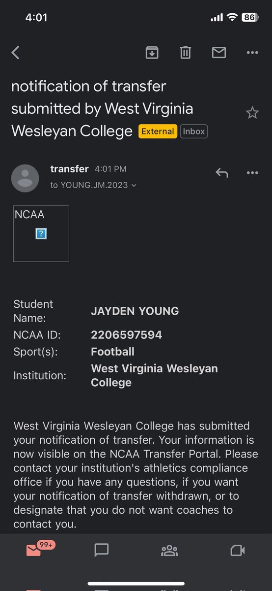 I want to thank the coaches at West Virginia Wesleyan for everything and wish them the best of luck moving forward but after talking things over with my family I will be entering the transfer portal with 4 years of eligibility.