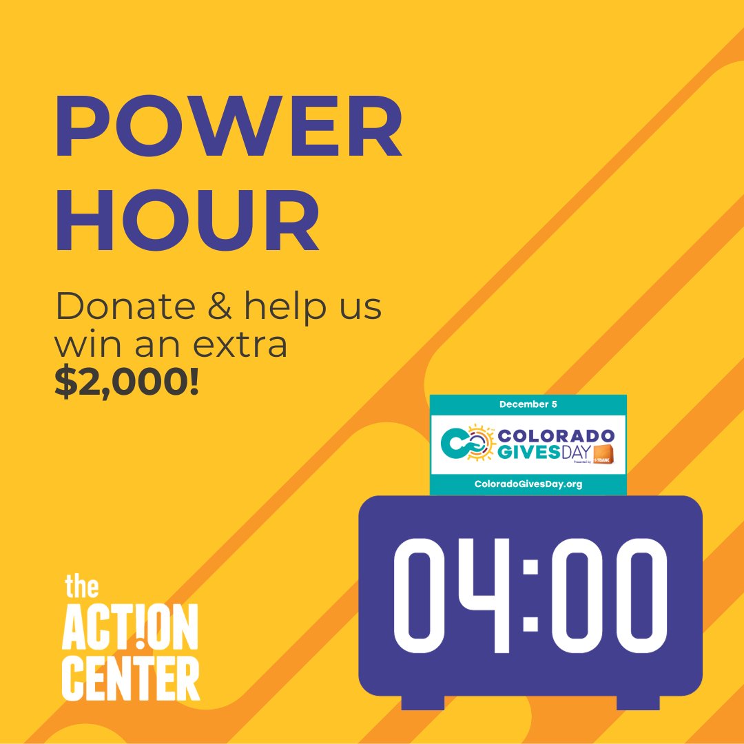 ⏰ It's Power Hour - Round TWO ⏰ Donate in the next 60 MINUTES (4-5 PM) to boost our chance of winning a $2,000 prize from the Colorado Gives Foundation!🎁 bit.ly/3uGfMrZ 🎲 #CompassionIntoAction #ColoradoGivesDay #CommunityUnity #JeffCo