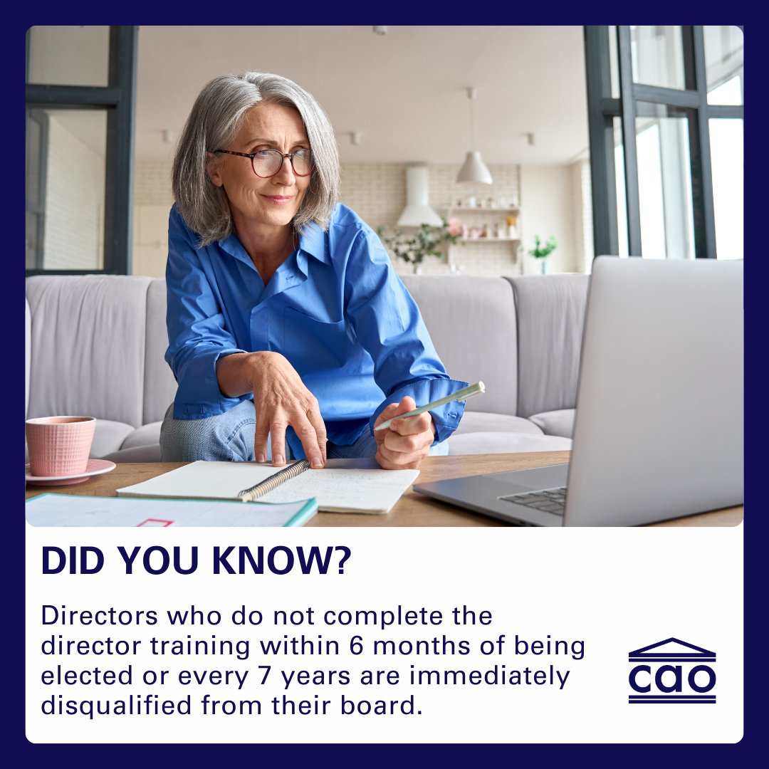 CondoAuthON's tweet image. Did you know that condo board directors who do not complete CAO’s director training within six months are immediately disqualified from their board? Learn more: bit.ly/3SDwEJK 

#CAO #DirectorTraining
