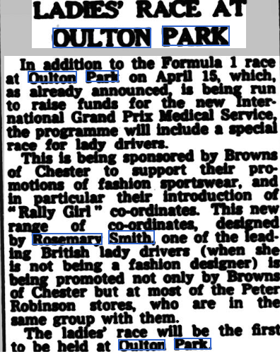 rachelwaxinglyr's tweet photo. My favourite Rosemary Smith moment: asking her about her "Rally Girl" fashion line, for her to reply, "they were anoraks. They were awful!" (from the Nantwich Chronicle in 1967). #speedqueens https://t.co/PqkabKnvqn