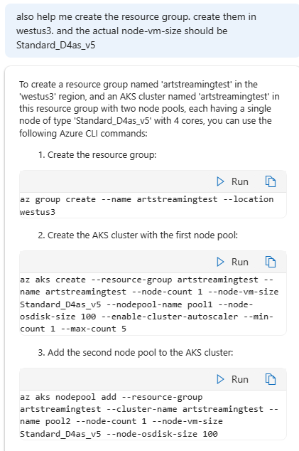 Got my first hands-on experience with Copilot for @Azure today. Needed to create and AKS cluster, took 2 back and forth, and I had my Azure CLI commands I needed. It isn't 100% perfect, but saved me a decent amount of time.