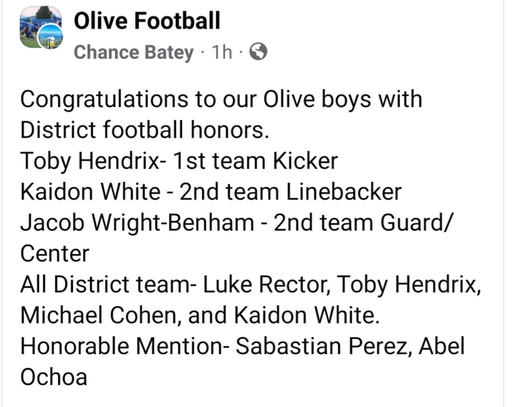 First season and it was a great one I have one more season with awesome coaches, awesome friends and family. Thank you olive football for this opportunity