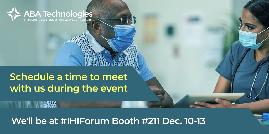 abatechnologies's tweet image. #IHIForum is coming up fast. Schedule a time to see us at Booth #211 to learn how to empower your health system through the science of behavior. #ABATech hubs.ly/Q02c52530