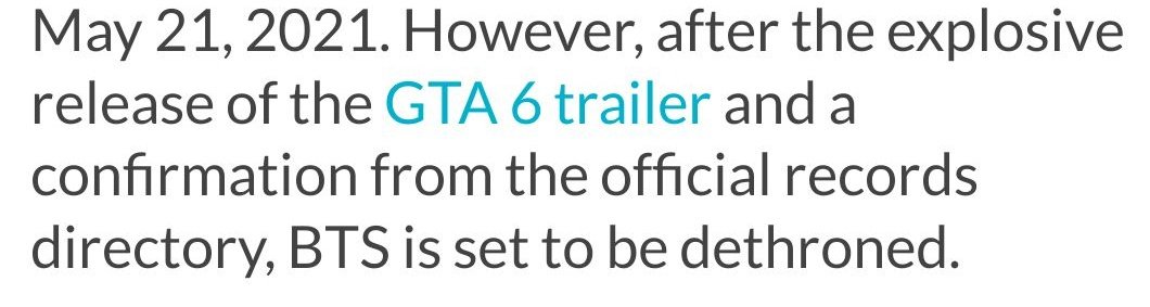 GTA 6 trailer set to dethrone BTS on , Guinness World