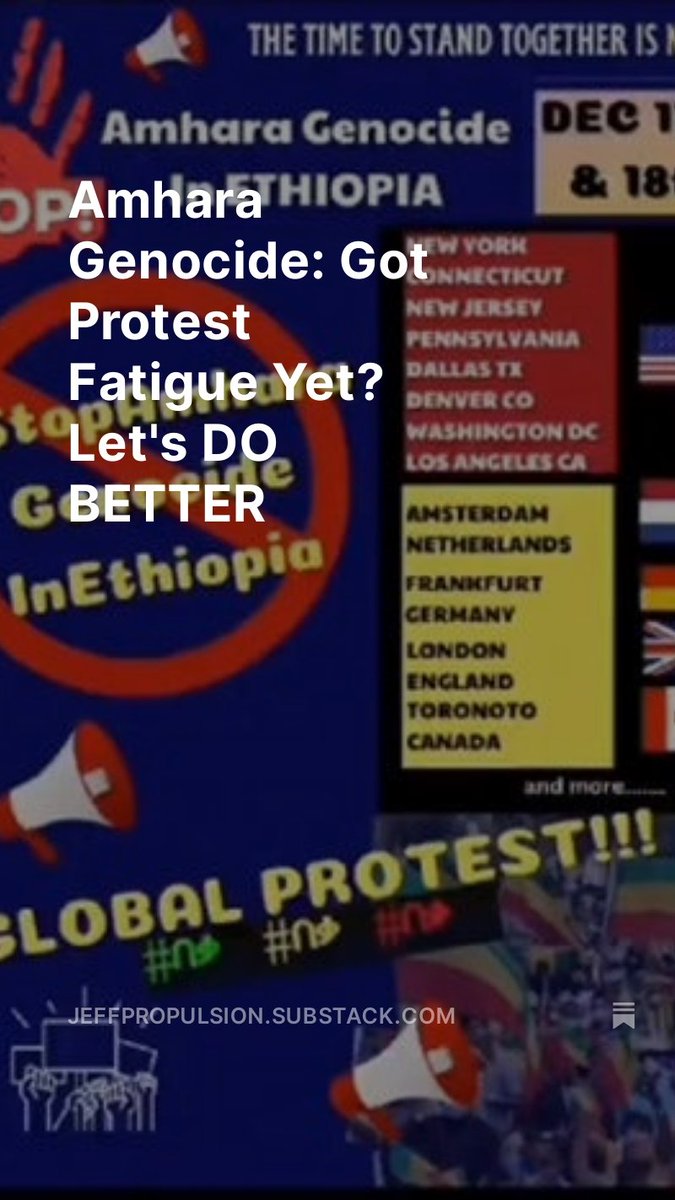 Those against #AmharaGenocide have a global protest planned. Are they going to do the same old tired shit or are they going to finally get creative and make a difference?

My latest article from Substack. 👇
jeffpropulsion.substack.com/p/amhara-genoc…