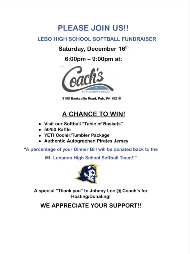 Stop down December 16th to support this years softball team!