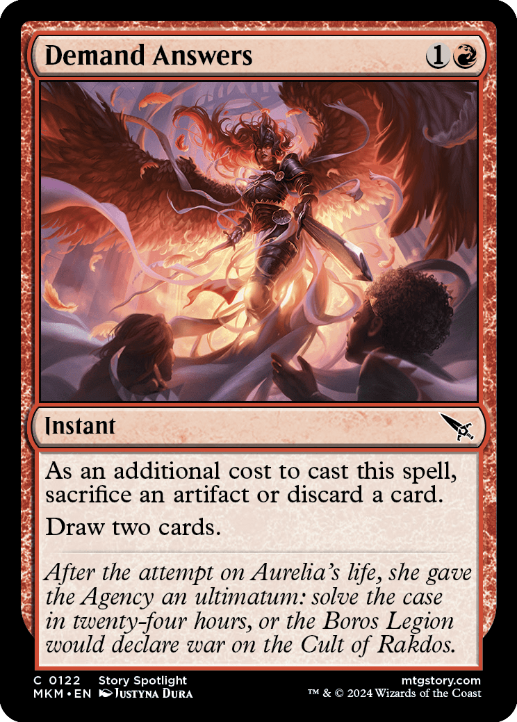 One thing #MTGPauper players really need to understand at this point, I think, is that Red card draw effects - straight draw, rummage, impulse/bottle, or otherwise - are well within Red's color pie and, if Demand Answers is any indication, we're only going to see more of it.