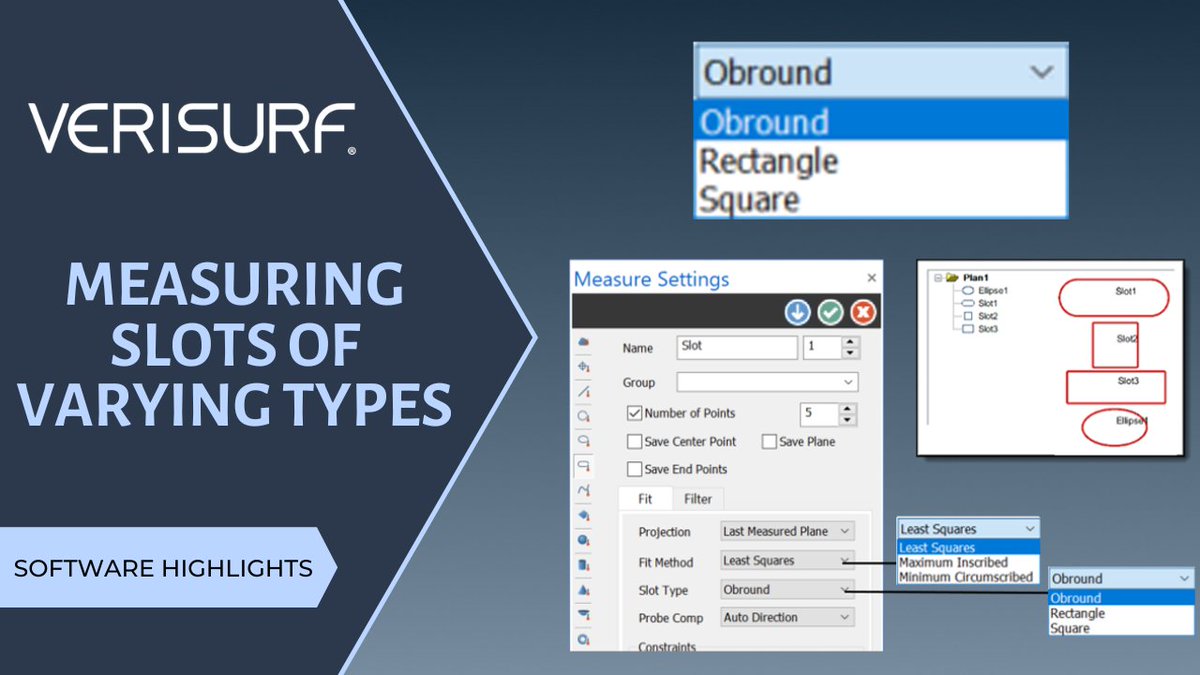 verisurf's tweet image. Featured Software Highlight - MEASURING SLOTS OF VARYING TYPES - Obround, Rectangle, and Square type slots are supported for on-the-fly measuring and CMM programming. zurl.co/Ra3C 

#verisurf #mastercam #cmmprogramming #metrology #manufacturing #cmmprogrammer