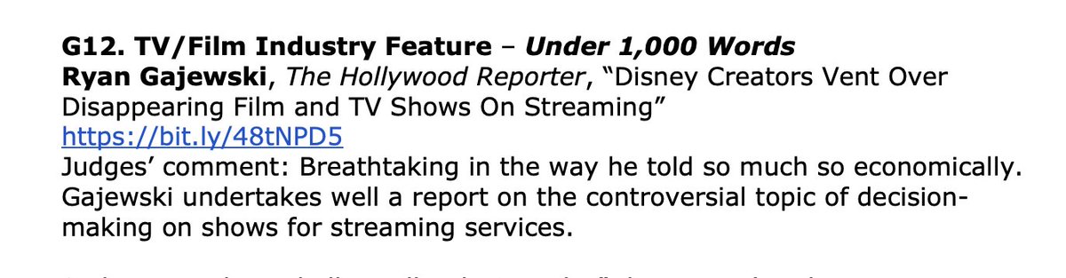 thanks to @LAPressClub for honoring my story about vanishing streaming projects with a National Arts and Entertainment Journalism award! and special thanks to @dopequeenpheebs @elizaskinner @nickwiger @ashleyavis @mdscmu for sharing their experiences. hollywoodreporter.com/business/digit…