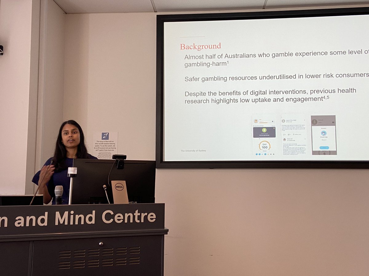 Dr Dilushi Chandrakumar presented her research on interviews with gambling consumers, clinicians and stakeholders to understand engagement with harm prevention resources at @BrainMind_Usyd digital technology and mental health ECR showcase #ecr #digitalmentalhealth @UsydPsych