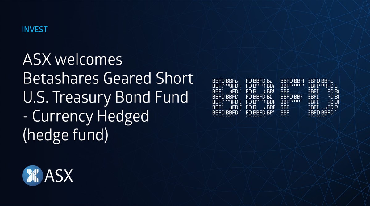 ASX Welcomes Betashares Geared Short U.S. Treasury Bond Fund – Currency Hedged (hedge fund). (ASX:BBFD) Congrats on your listing! We wish you well for the future. bit.ly/3SYL2wq #ASXListing #ASXBell