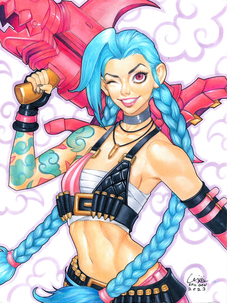 Jinx from League of Legends. 9x12 Bristol paper and Copic Markers. ジンクスを描きました！