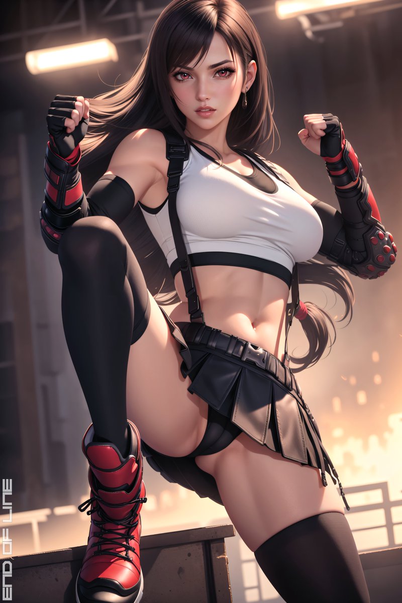 EndOfLineArt's tweet photo. A little less conversation, a little more action! Tifa ready to kick some Shinra ass. AI with photoshop and editing by me. #Tifa #tifa_lockhart #FinalFantasy #FinalFantasyVII #FinalFantasy7Remake #FinalFantasy7 #FinalFantasy7Rebirth #fanart https://t.co/Uq1vLkw7Re
